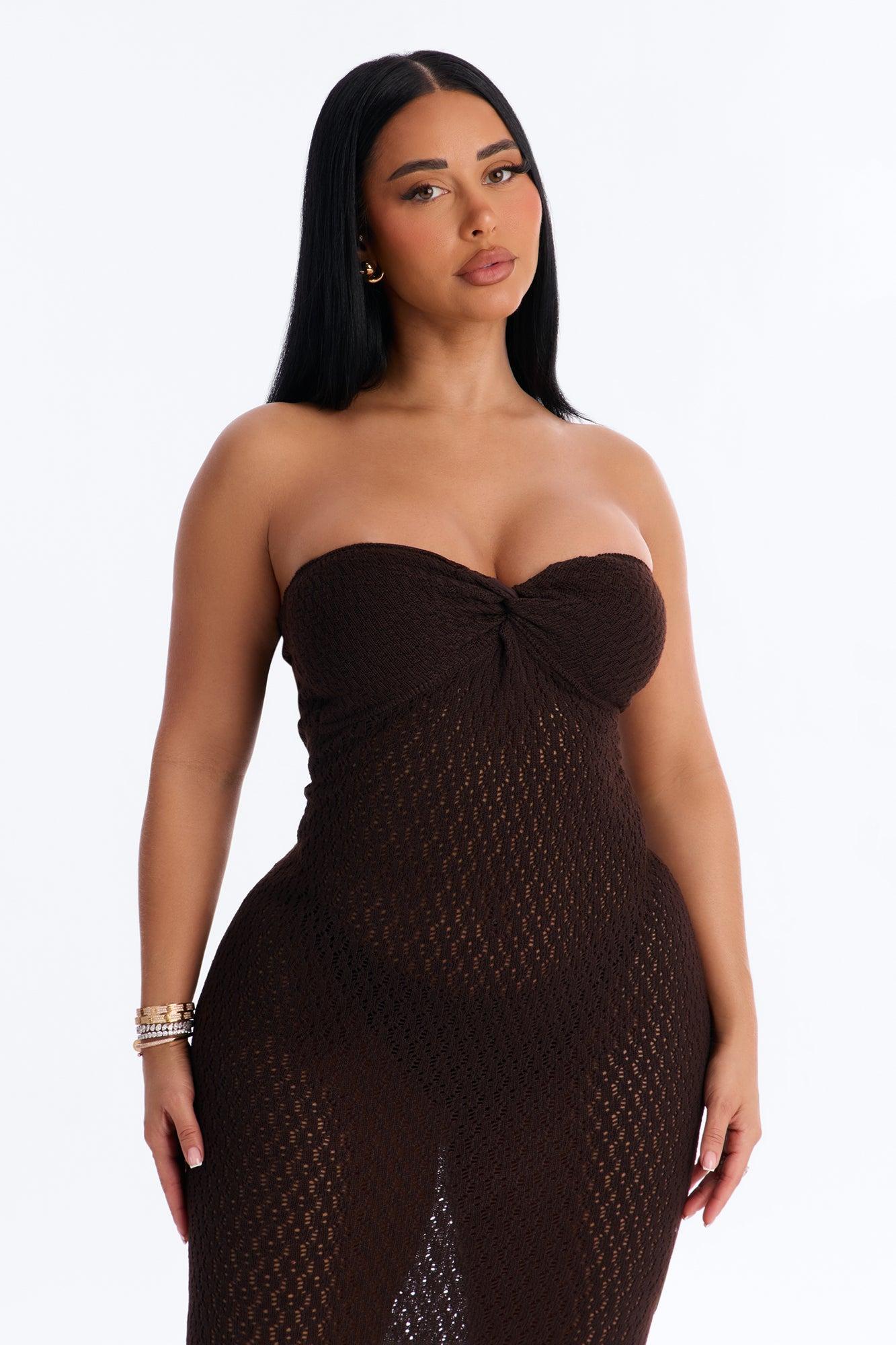 Jenni Strapless Crochet Maxi Dress - Chocolate Female Product Image