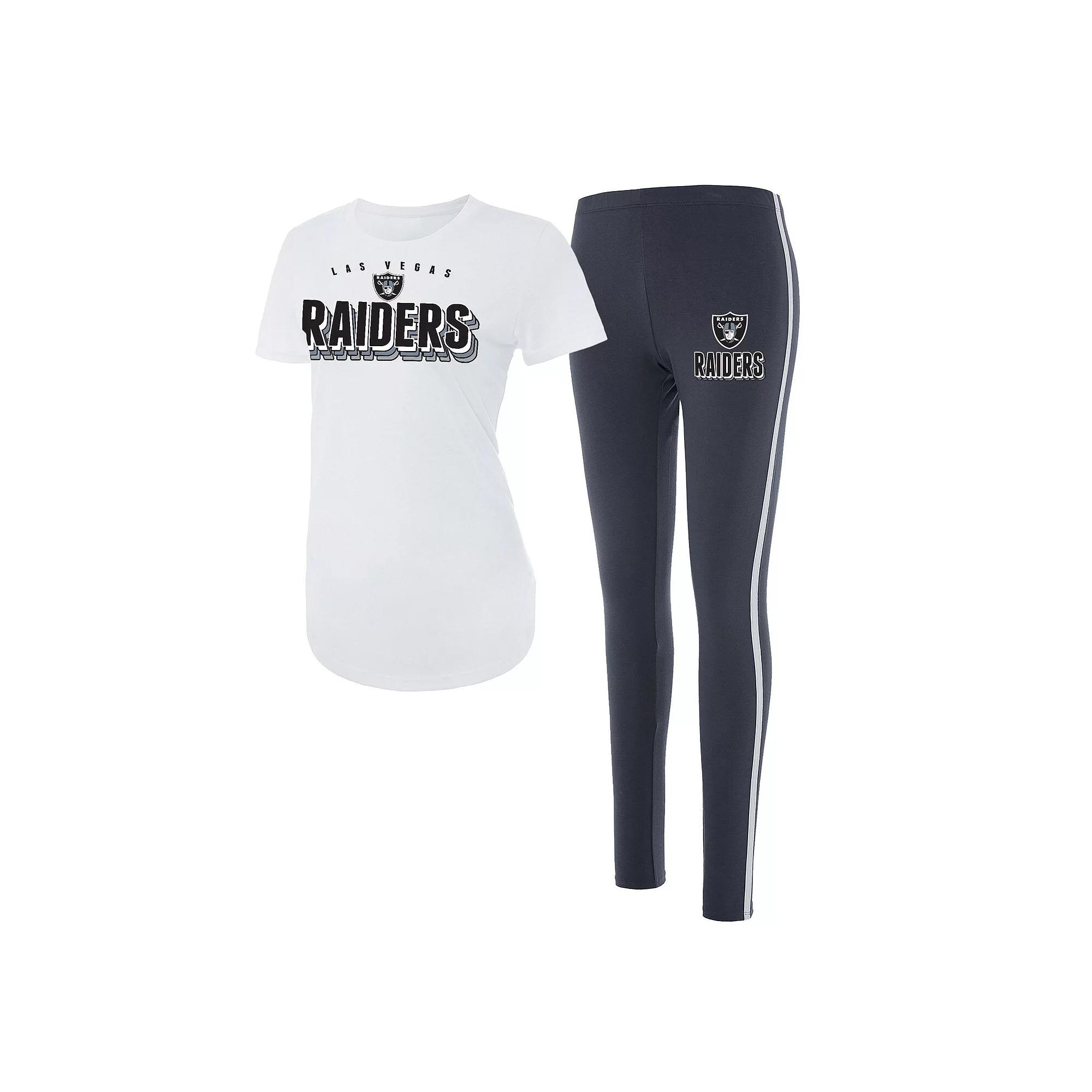 Women's Concepts Sport White/Charcoal Las Vegas Raiders Sonata T-Shirt & Leggings Set,  Product Image