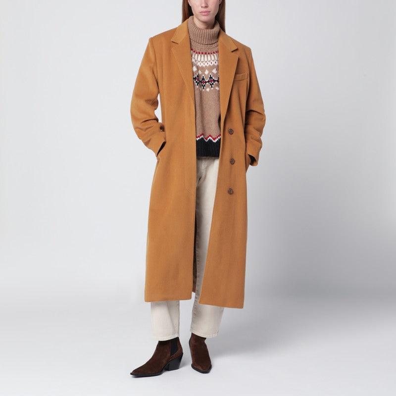 ISABEL MARANT Long Wool Blend Coat With Notched Lapels In Brown Product Image