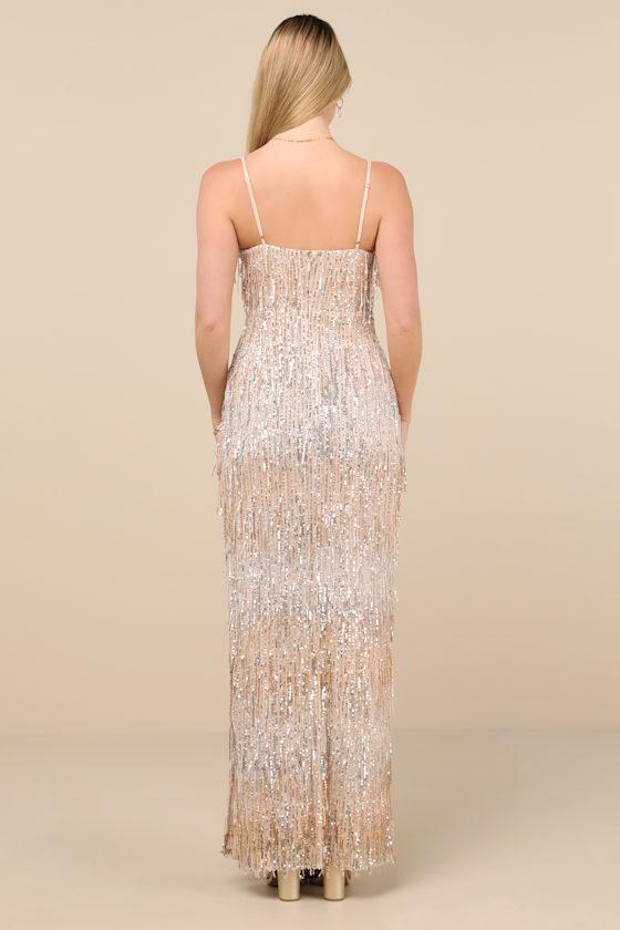 Sashi Gold Sequin Fringe Maxi Dress Product Image