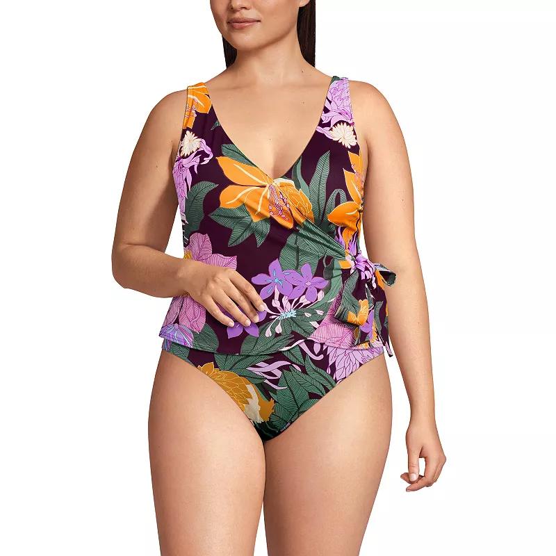 Plus Size Lands End Side Tie Tankini Swim Top, Womens Product Image