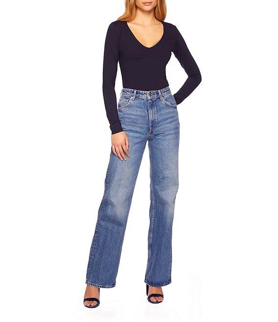 Susana Monaco Sexy Signature Stretch Knit V-Neck Long Sleeve Fitted Shirt Product Image