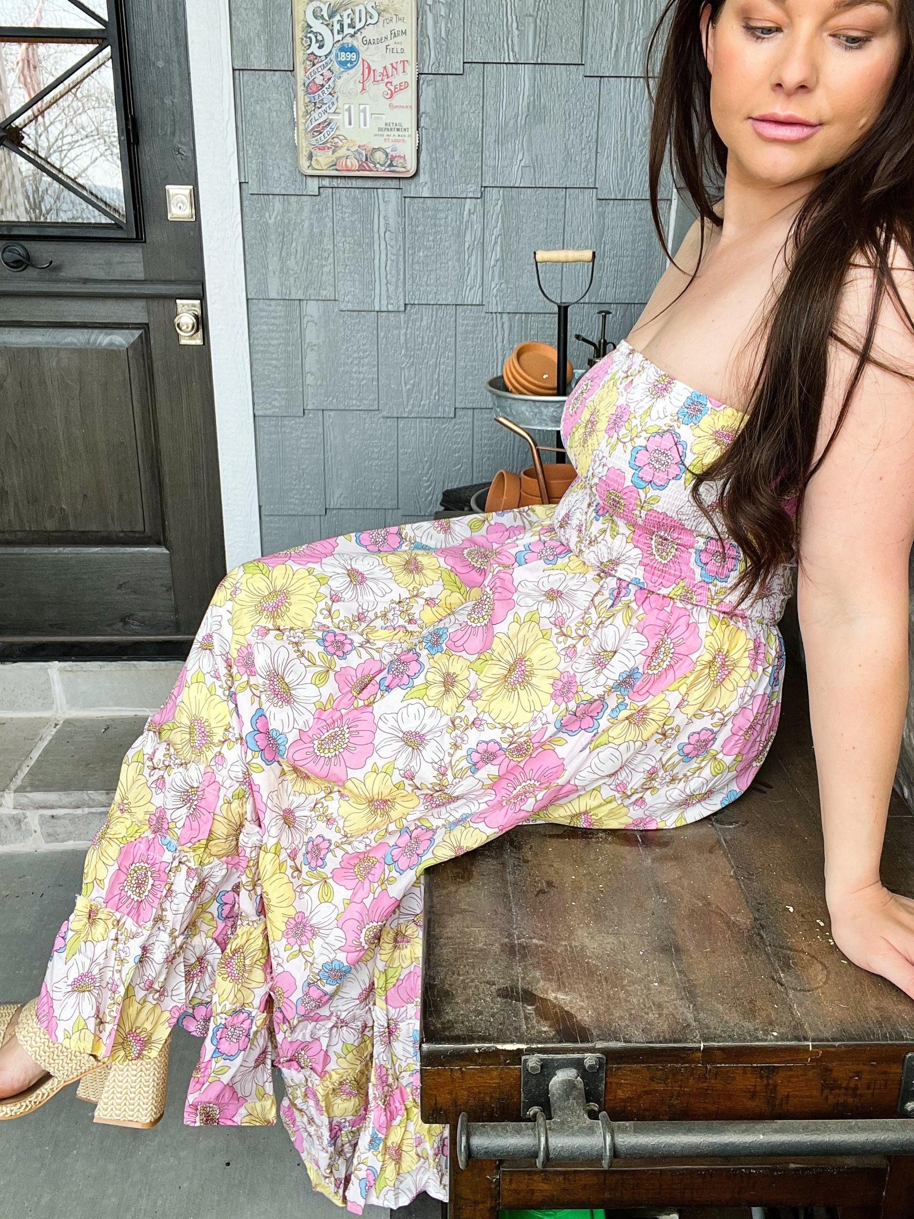 London Floral Smocked Tube Midi Dress Product Image