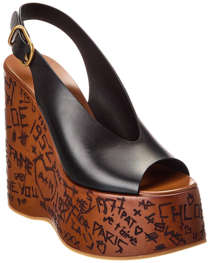 CHLOÉ Maxime Leather Slingback Platform Wedge Sandals In Black Product Image