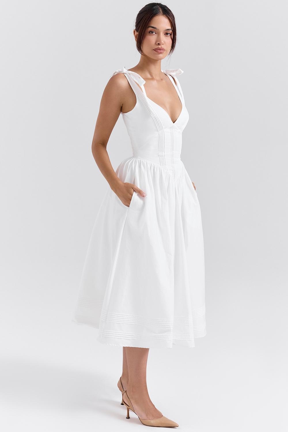 Hattie  white pin tuck cotton midi sundress Product Image