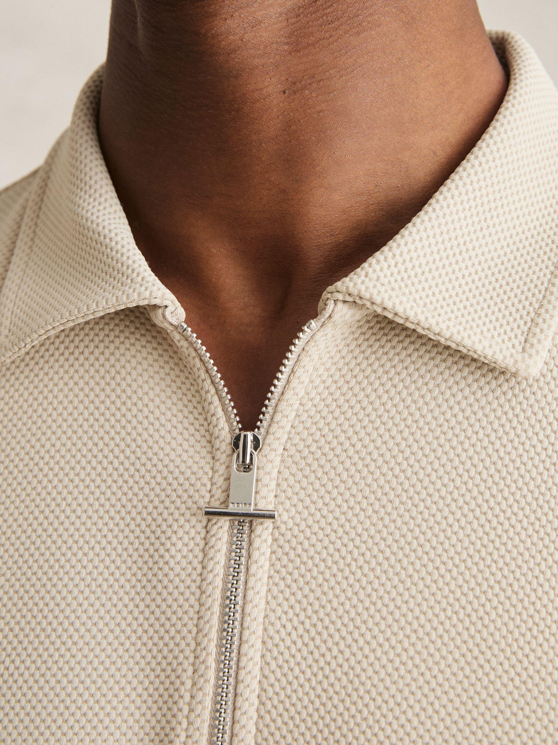 Textured Zip-Neck Polo Shirt in Stone Product Image