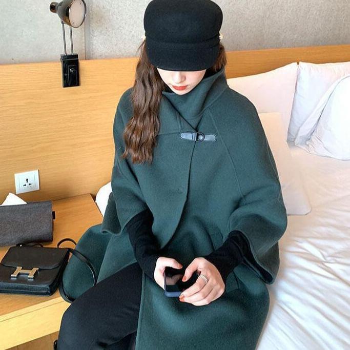 Stand Collar Plain Single Button Long Coat Product Image