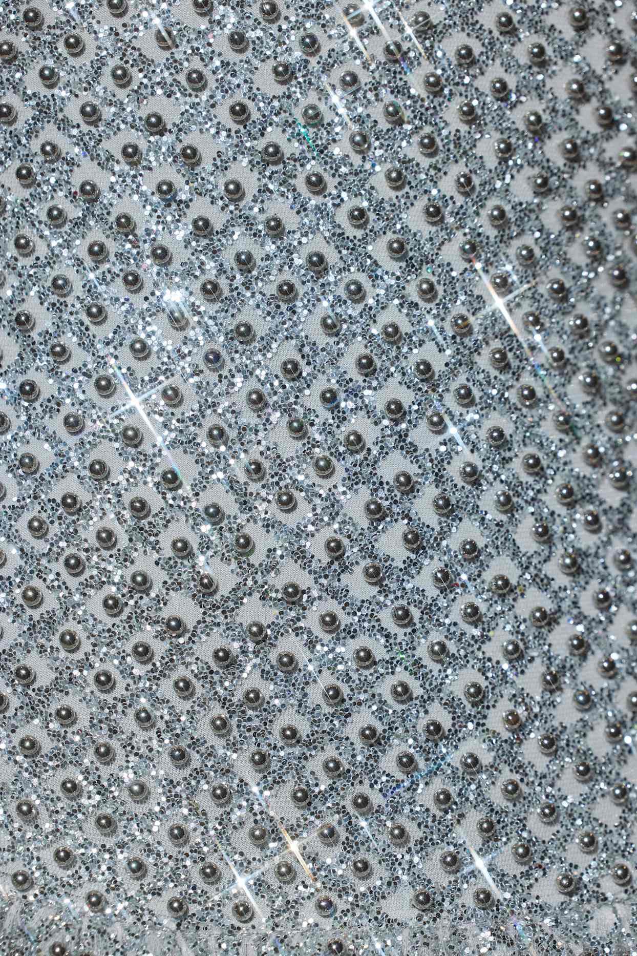 Embellished Bubble Hem Mini Dress in Silver Product Image