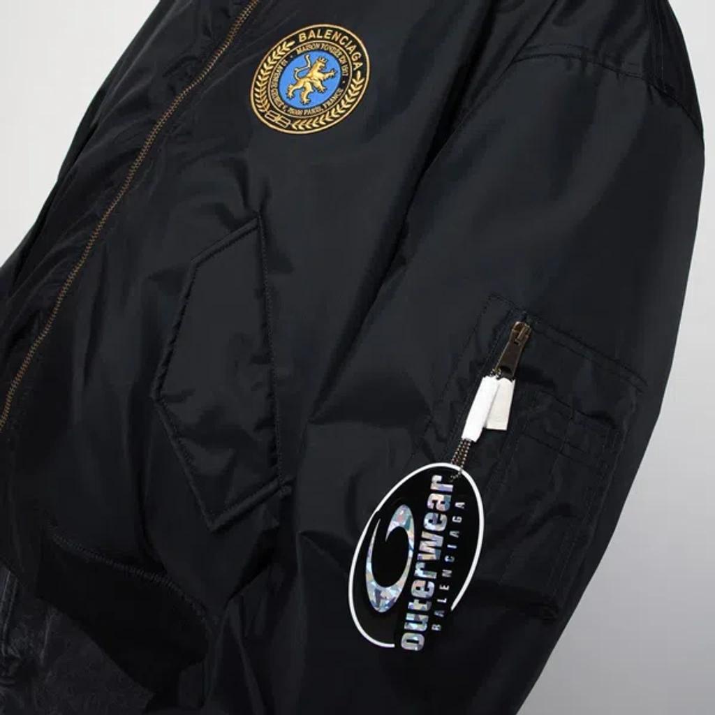 BALENCIAGA Nylon Uniform Merch Large Fit Bomber In Black Product Image