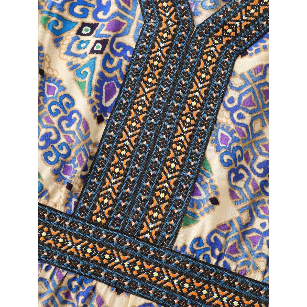 Plus Size Boho Print Stretchy Waist Pockets Midi Dress Skyblue Women V-neck Short sleeve Curvy BloomChic 10/M Product Image