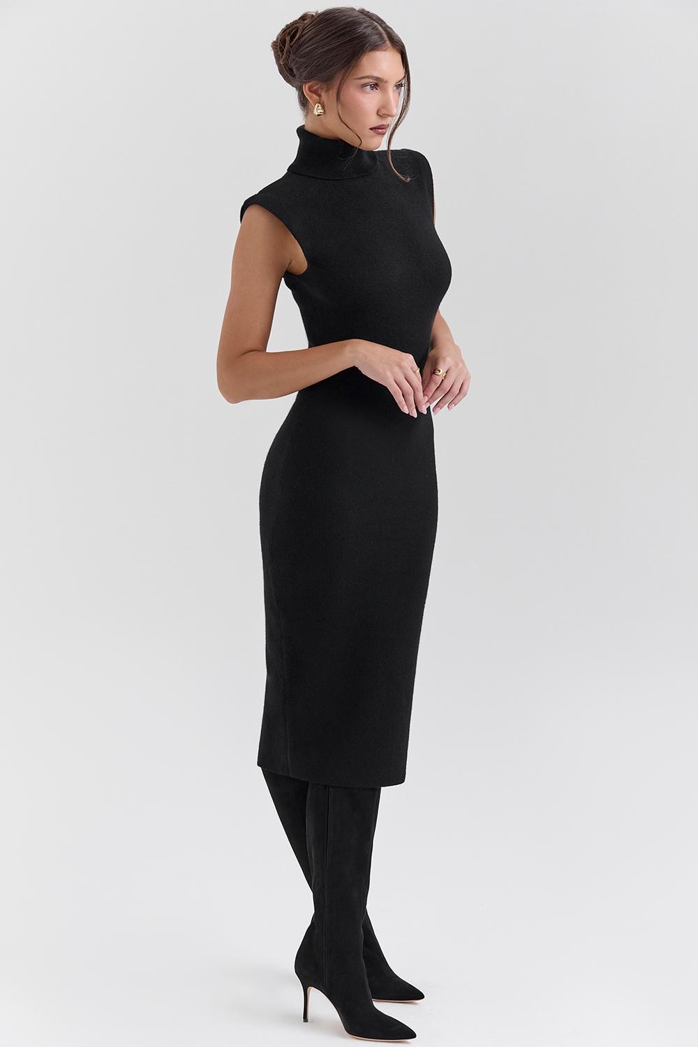 Gaia  black cashmere blend turtle neck midi dress Product Image