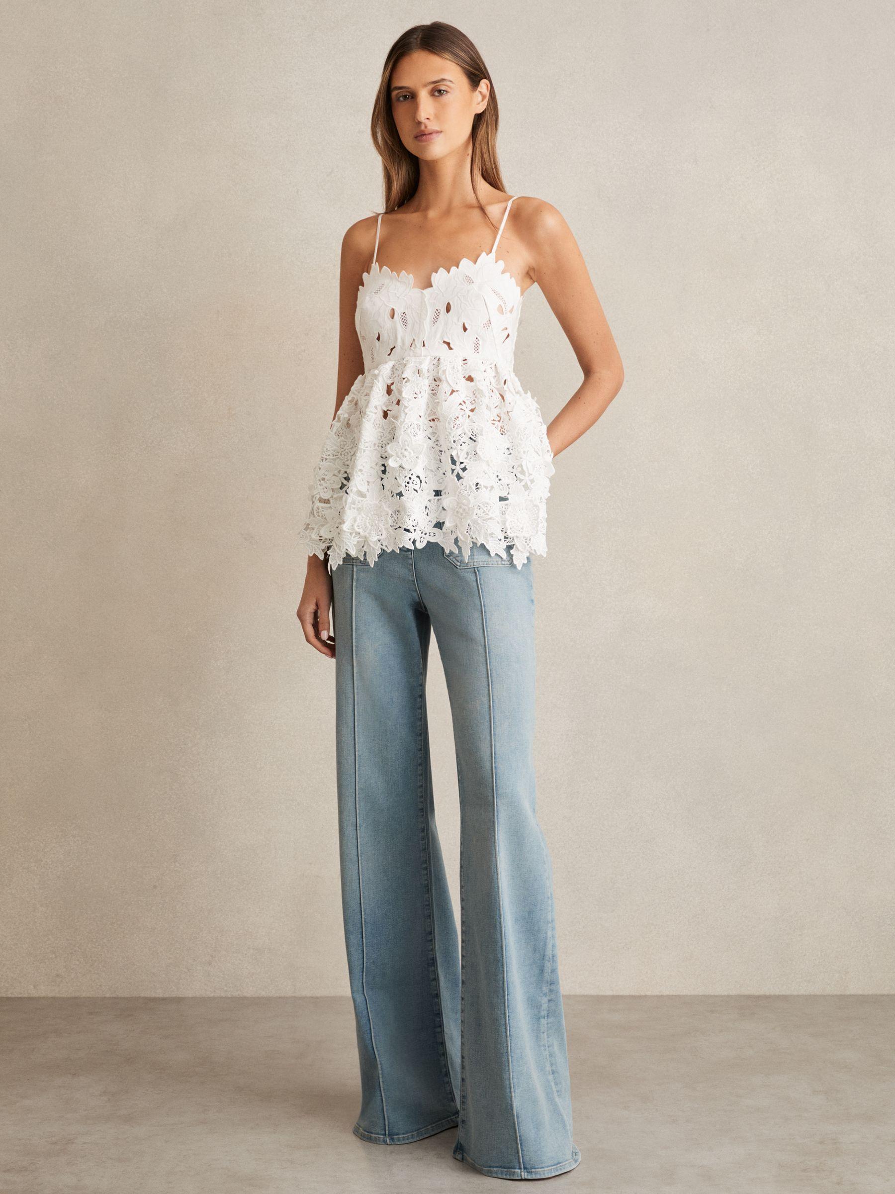 Cotton Cut Out Lace Cami Top in Ivory Product Image