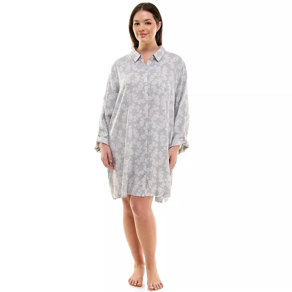Plus Size Croft & Barrow® Woven Button-Up Sleepshirt, Women's, Size: 1XL, Belgian Lace Product Image
