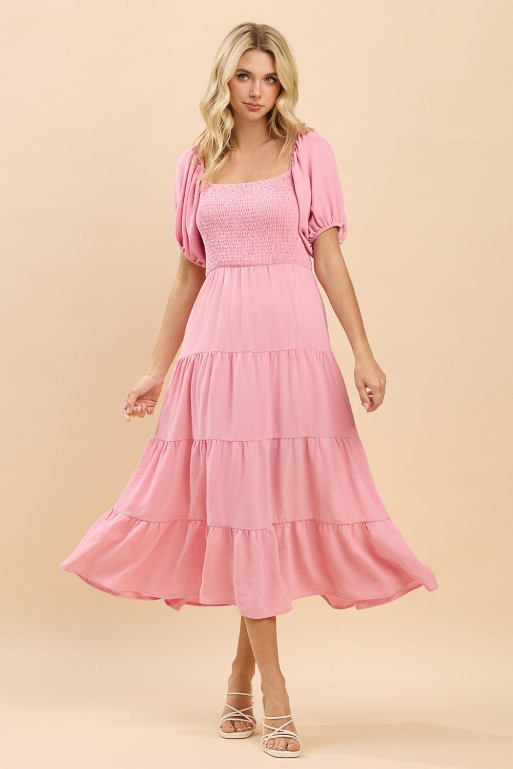 Willow Smocked Puff Sleeve Tiered Midi Dress Product Image