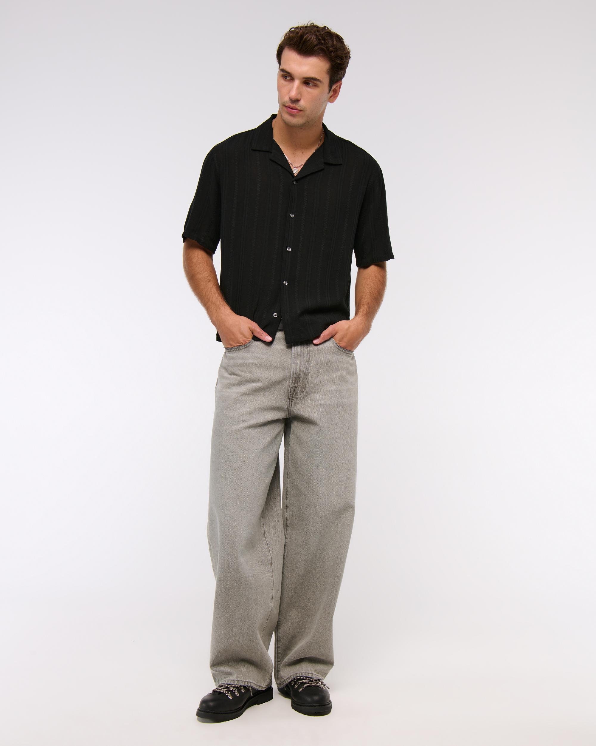 Camp Collar Cropped Button-Up Shirt Product Image