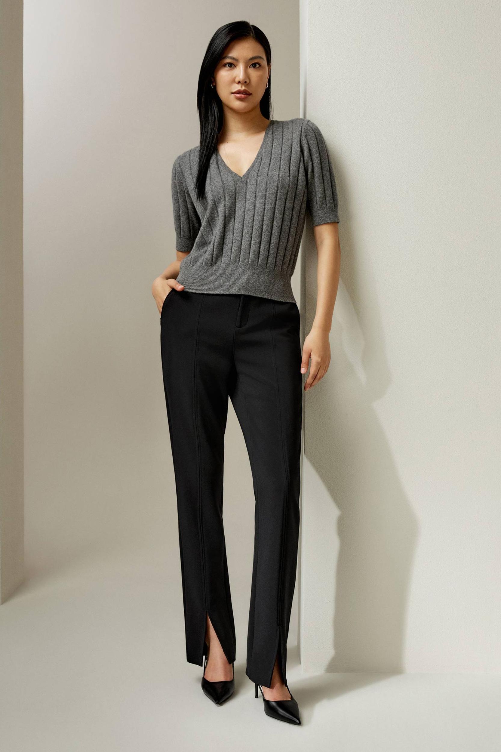 LILYSILK Womens Cashmere Sweater - Medium Gray Pure Cashmere - Comfortable V-Neck Top M Product Image