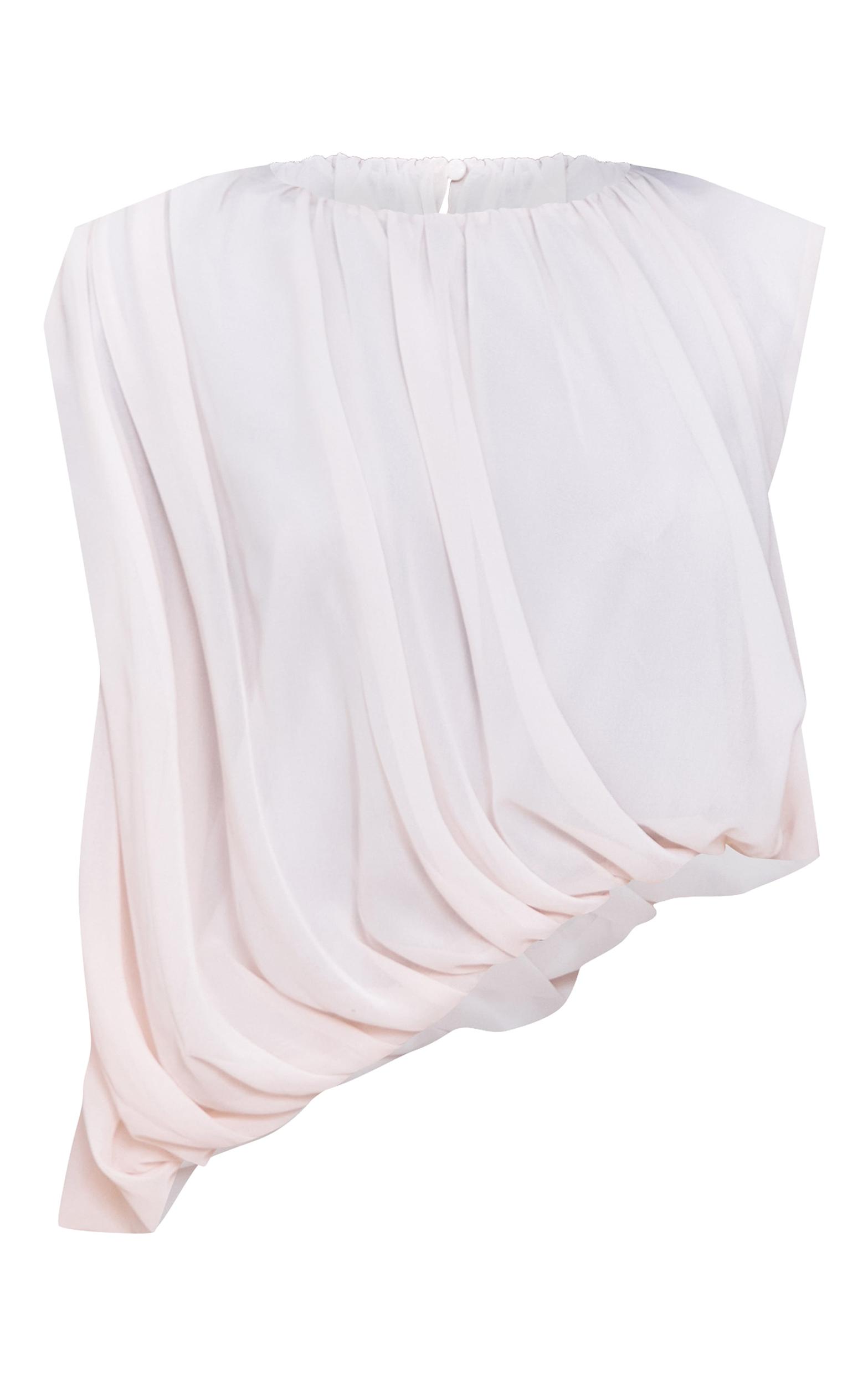 Beige Chiffon Bubble Hem Sleeveless Long Top Product Image