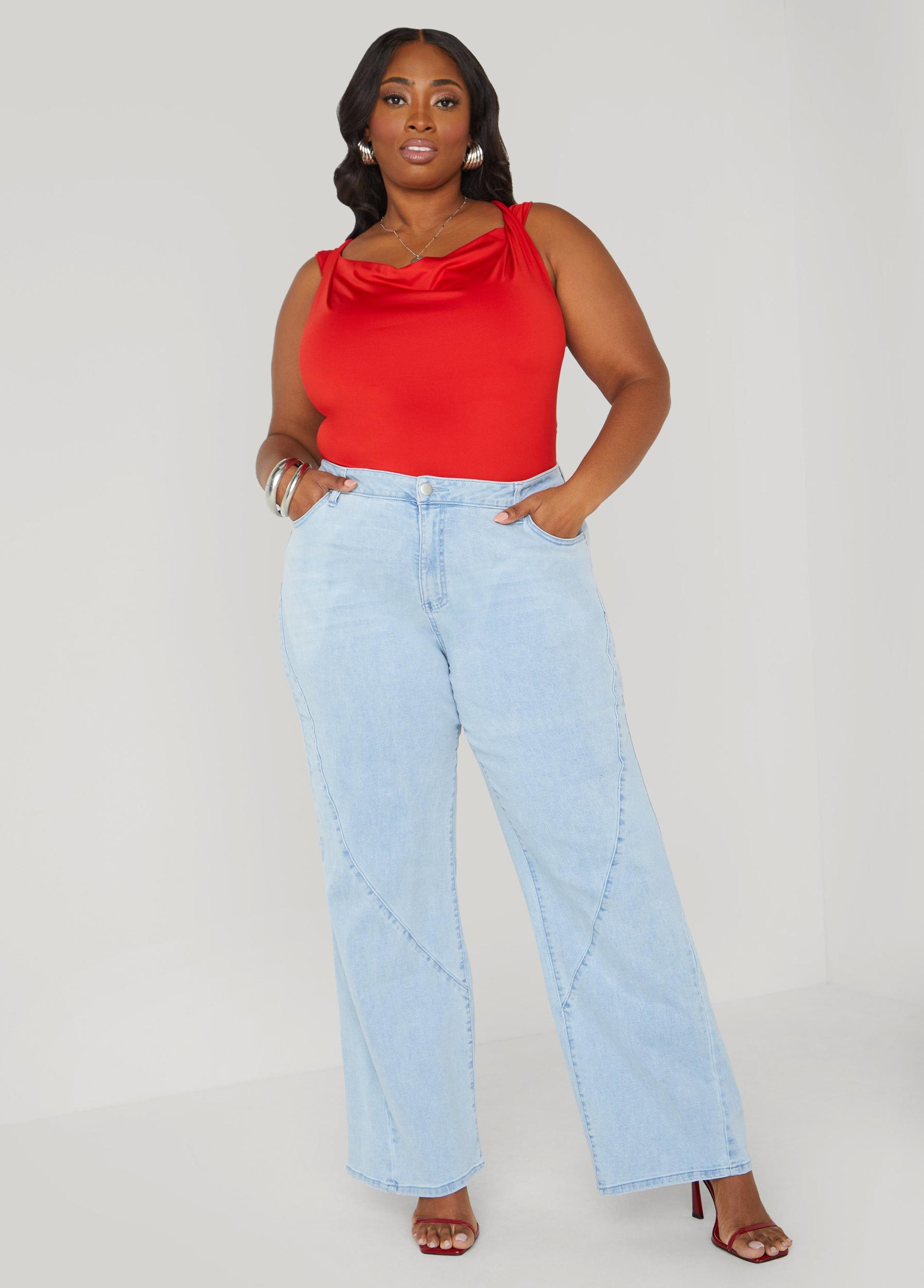 Plus Size Seam Detailed Wide Leg Jeans Ashley Stewart Product Image