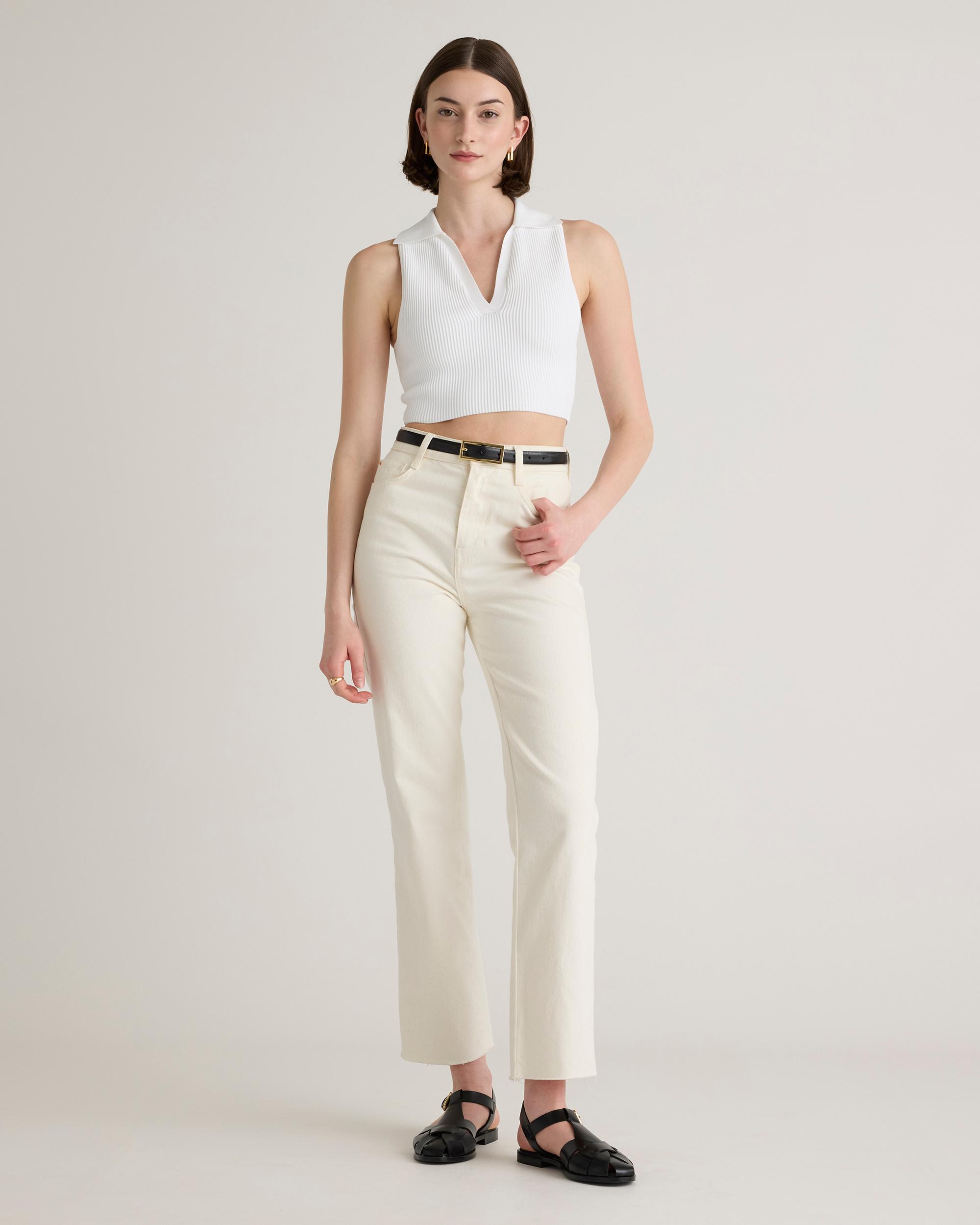 Quince | Women's Cropped Polo Ribbed Knit Tank Top Size XS, Recycled nylon/polyester/spandex Product Image