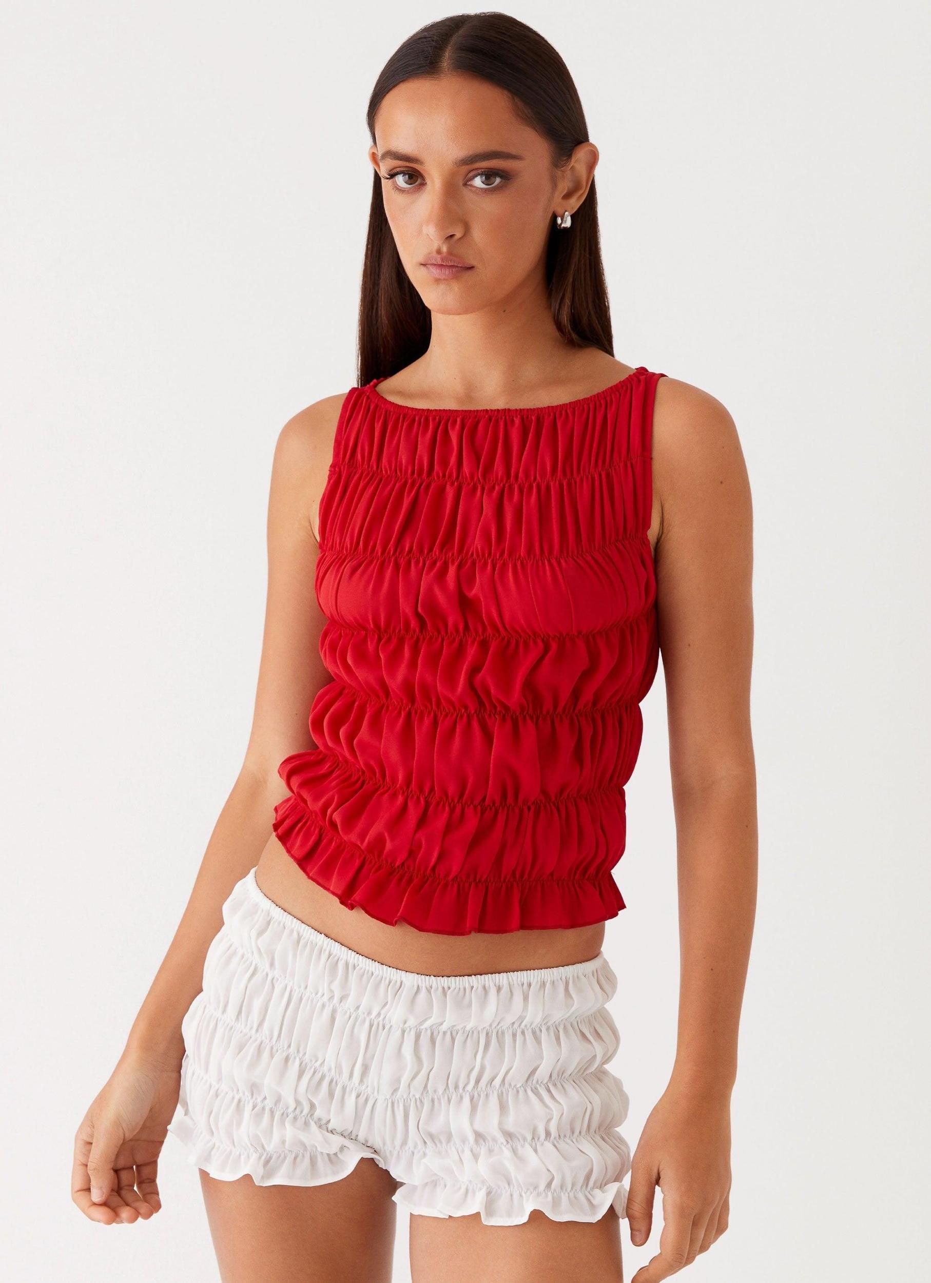 Messina Ruched Tank Top - Red Product Image