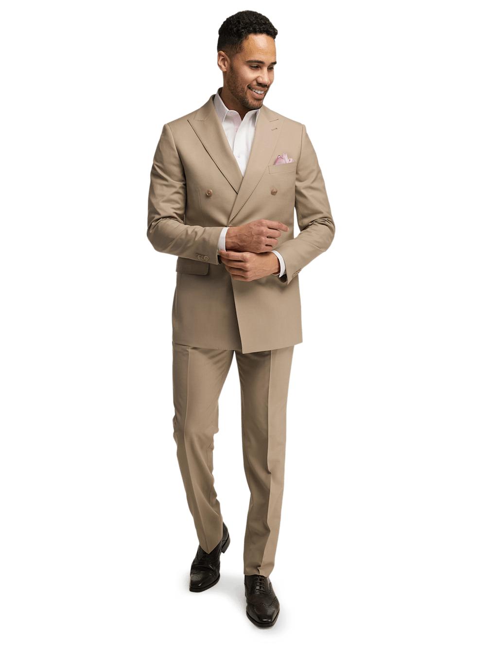 Wool Sstretch Bengaline Peak Lapel Suit - Light Tan Product Image