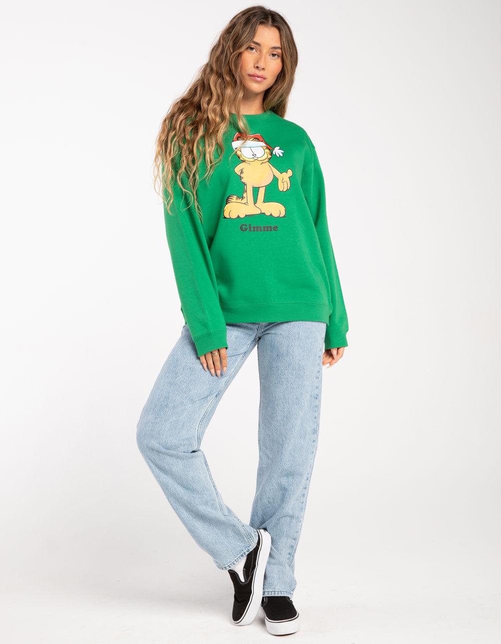 GARFIELD Gimme Christmas Womens Crewneck Sweatshirt - GREEN Product Image