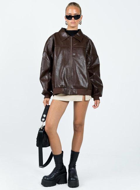 Goldsmith Faux Leather Bomber Jacket Brown Product Image
