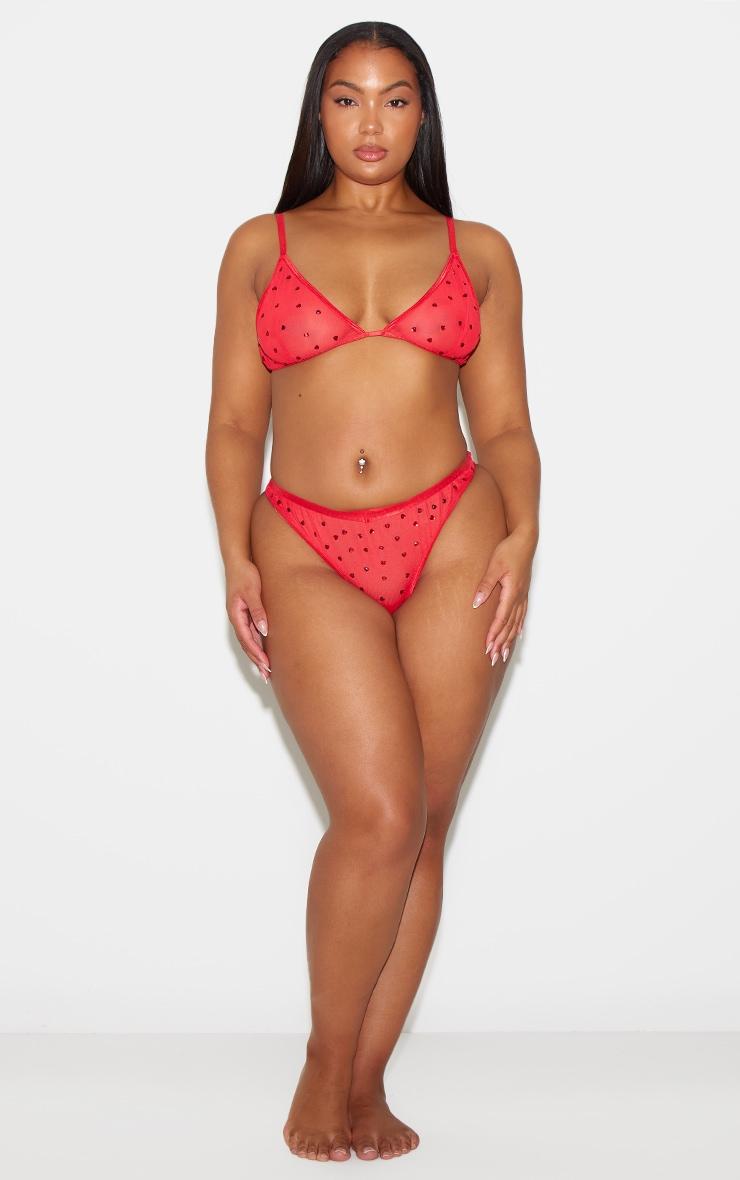 Plus Red Diamante Heart Mesh Triangle Bra Product Image