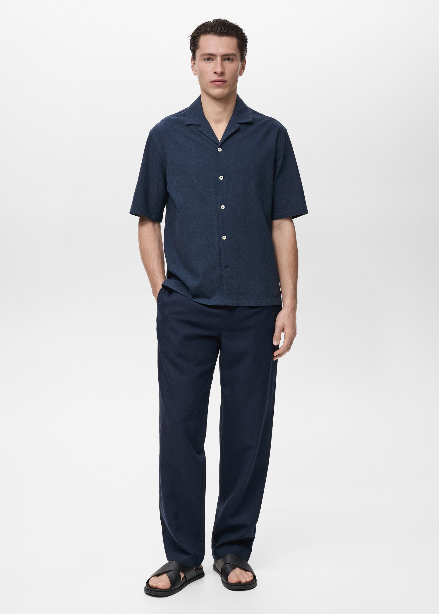 Shirt with embroidered bowling collar - Men | MANGO USA Product Image