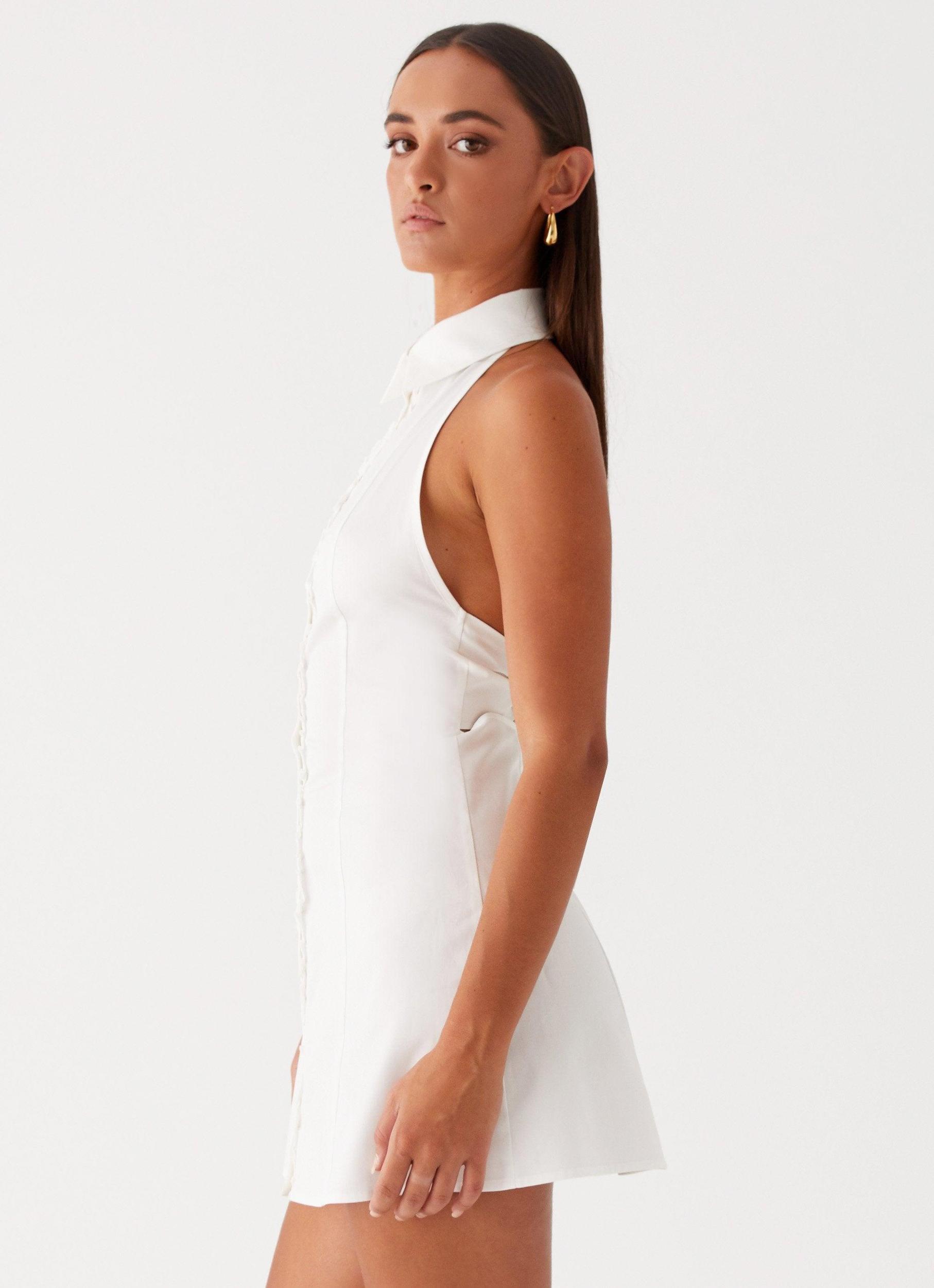 Dallas Collared Mini Dress - White Product Image