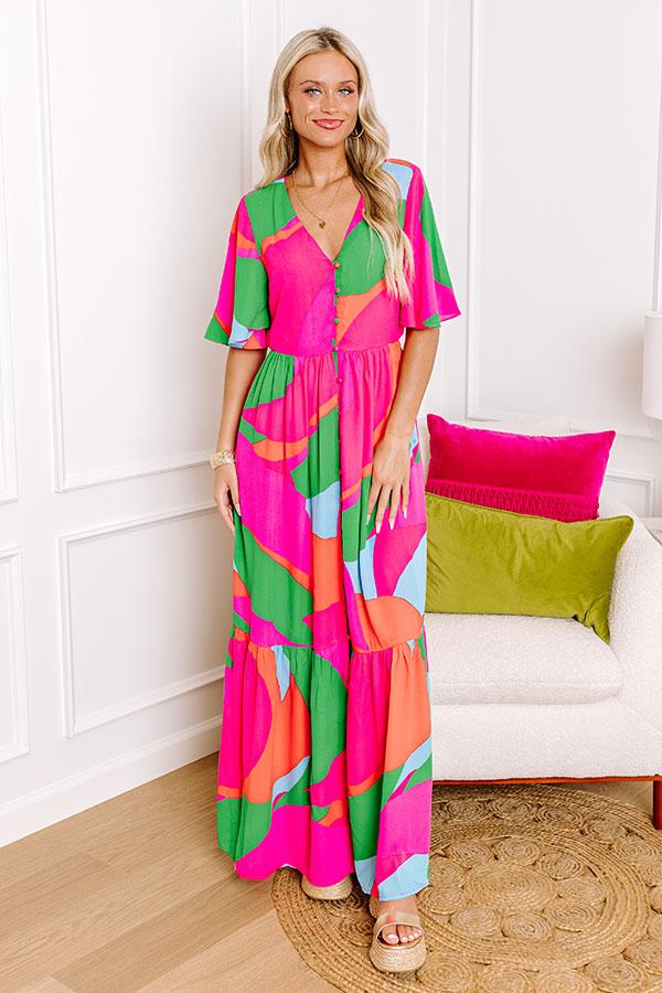 Sailboat Soiree Color Block Maxi in Hot Pink Product Image