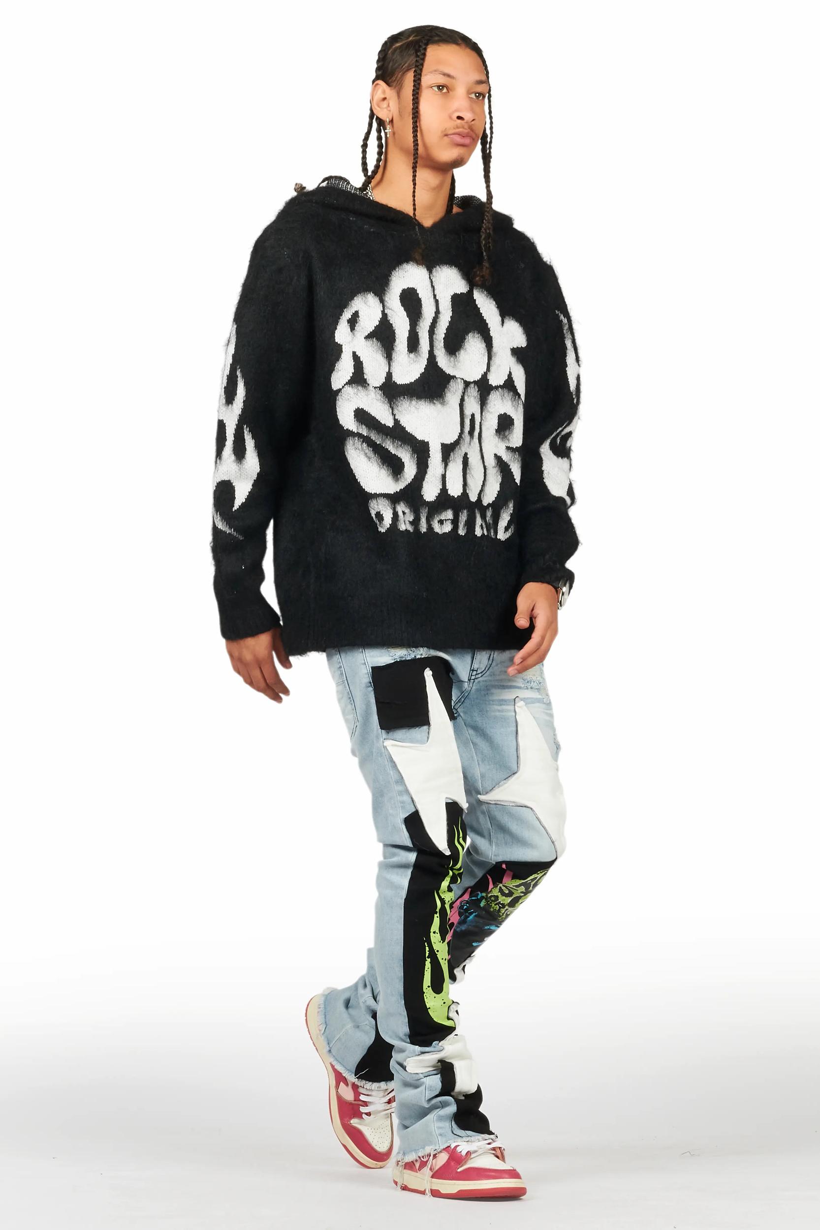 Hakon Black Graphic Knitted Mohair Hoodie Male Product Image