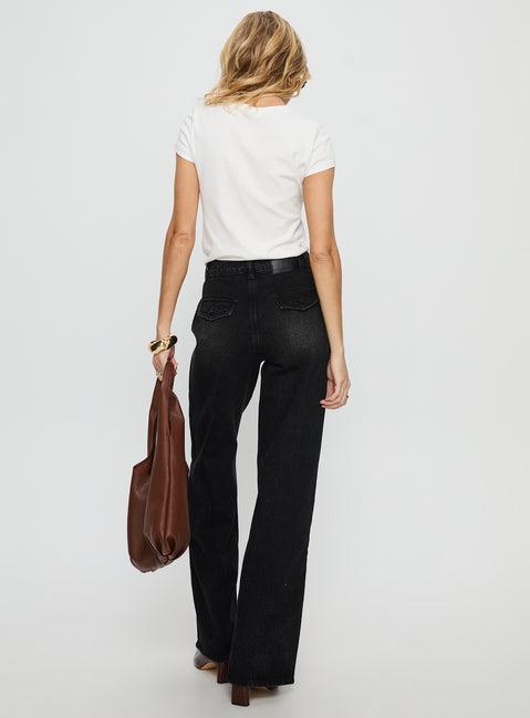 Carianne Low Rise Wide Leg Jeans Washed Black Product Image