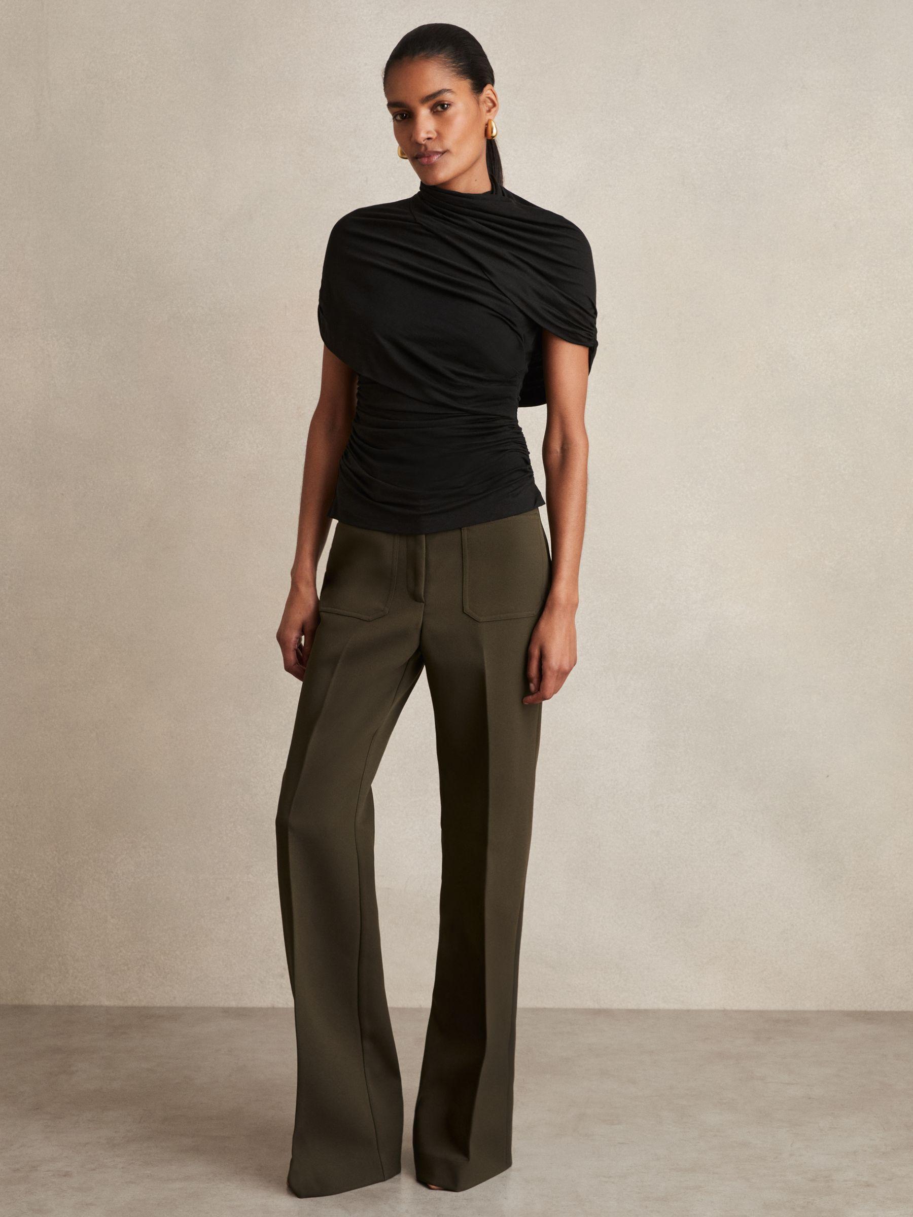 Stretch Lyocell Draped Top in Black Product Image