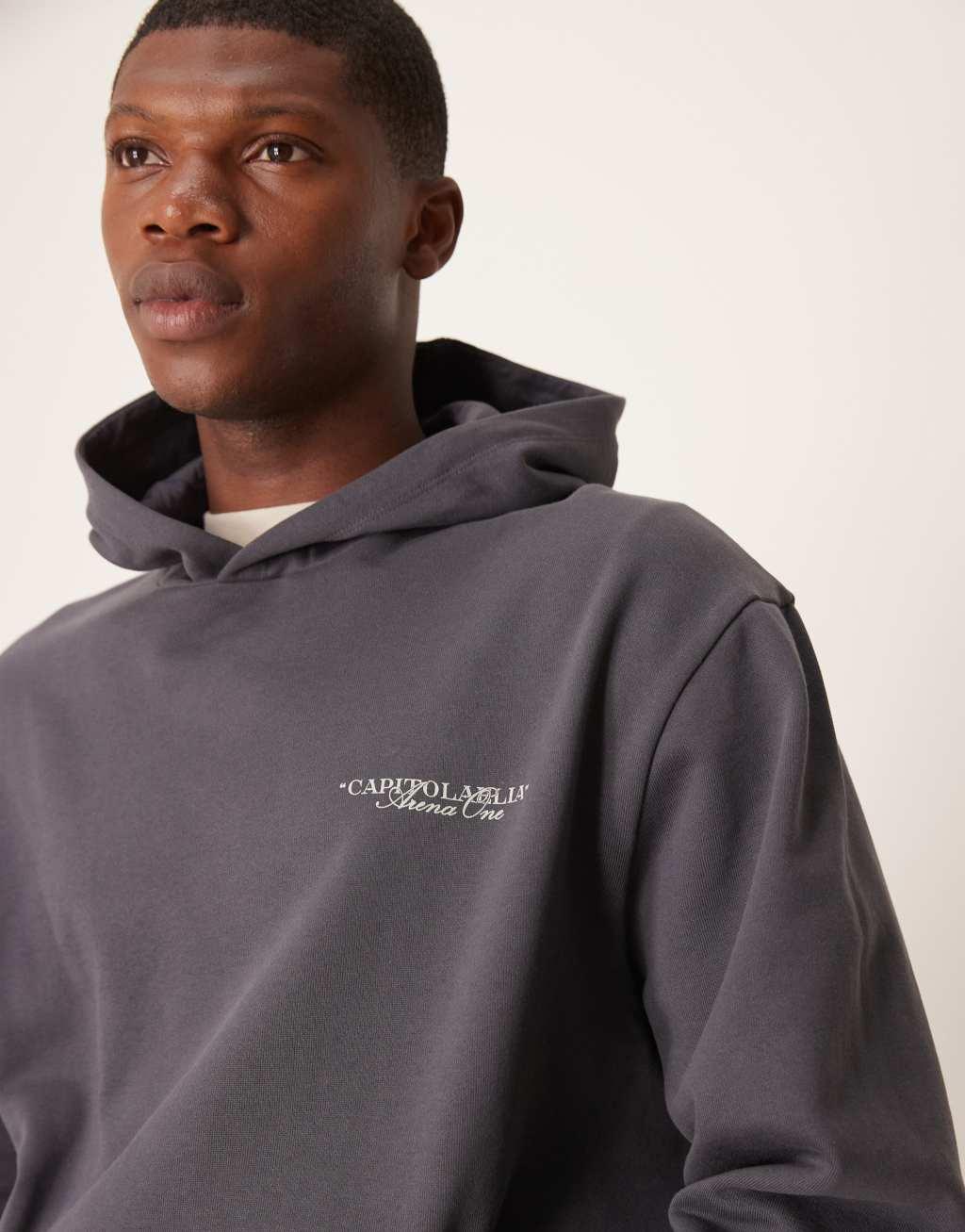 ASOS DESIGN oversized hoodie with chest and back print in charcoal Product Image