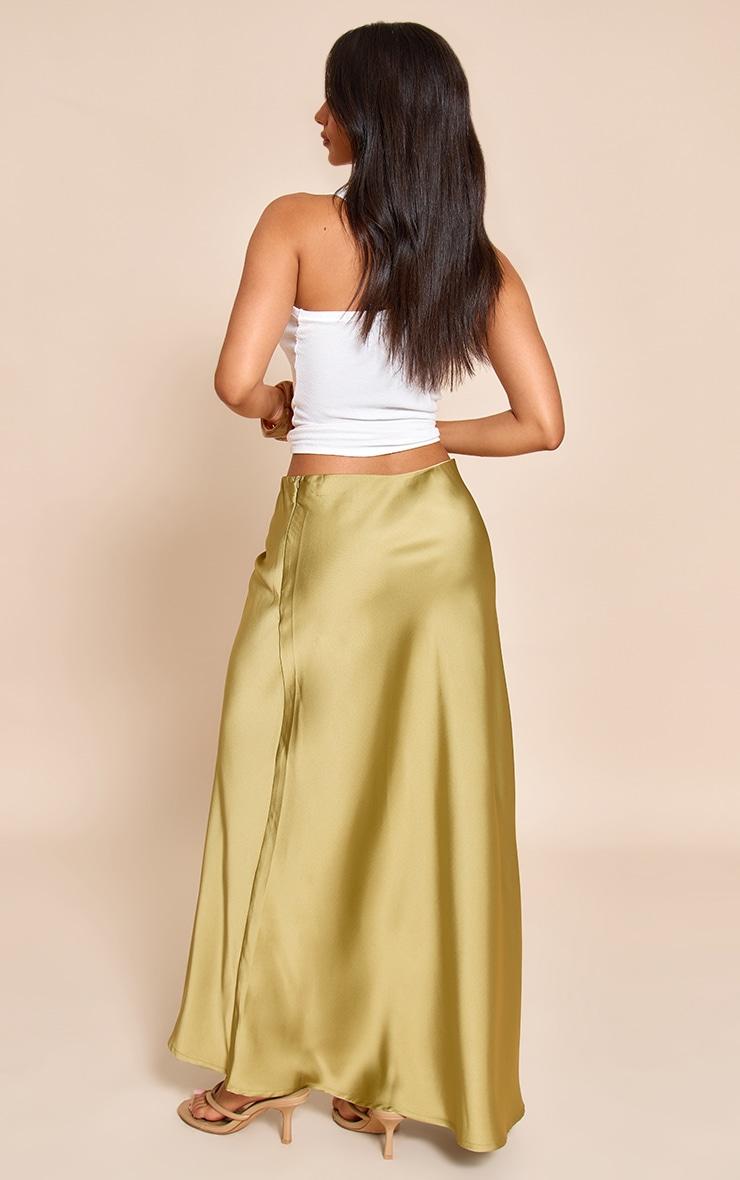 Petite Khaki Satin Flowy Maxi Skirt Product Image