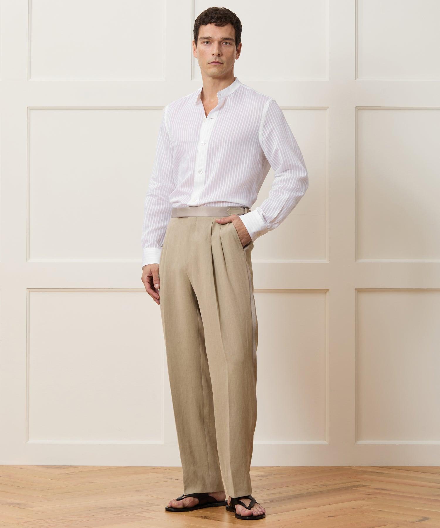 Relaxed Cotton-Silk Band Collar Shirt Product Image