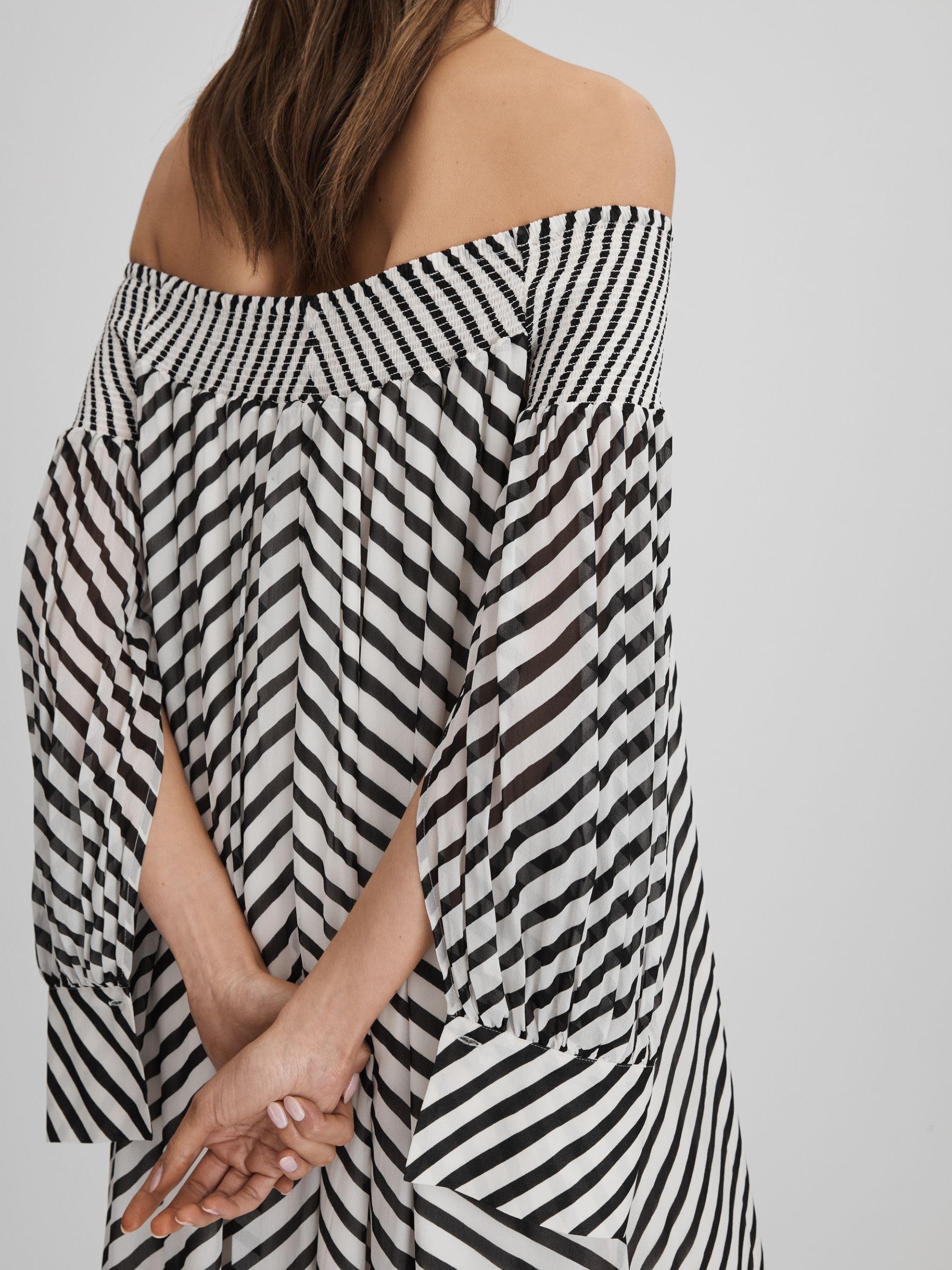 Striped Bardot Maxi Dress in Black/Cream Product Image