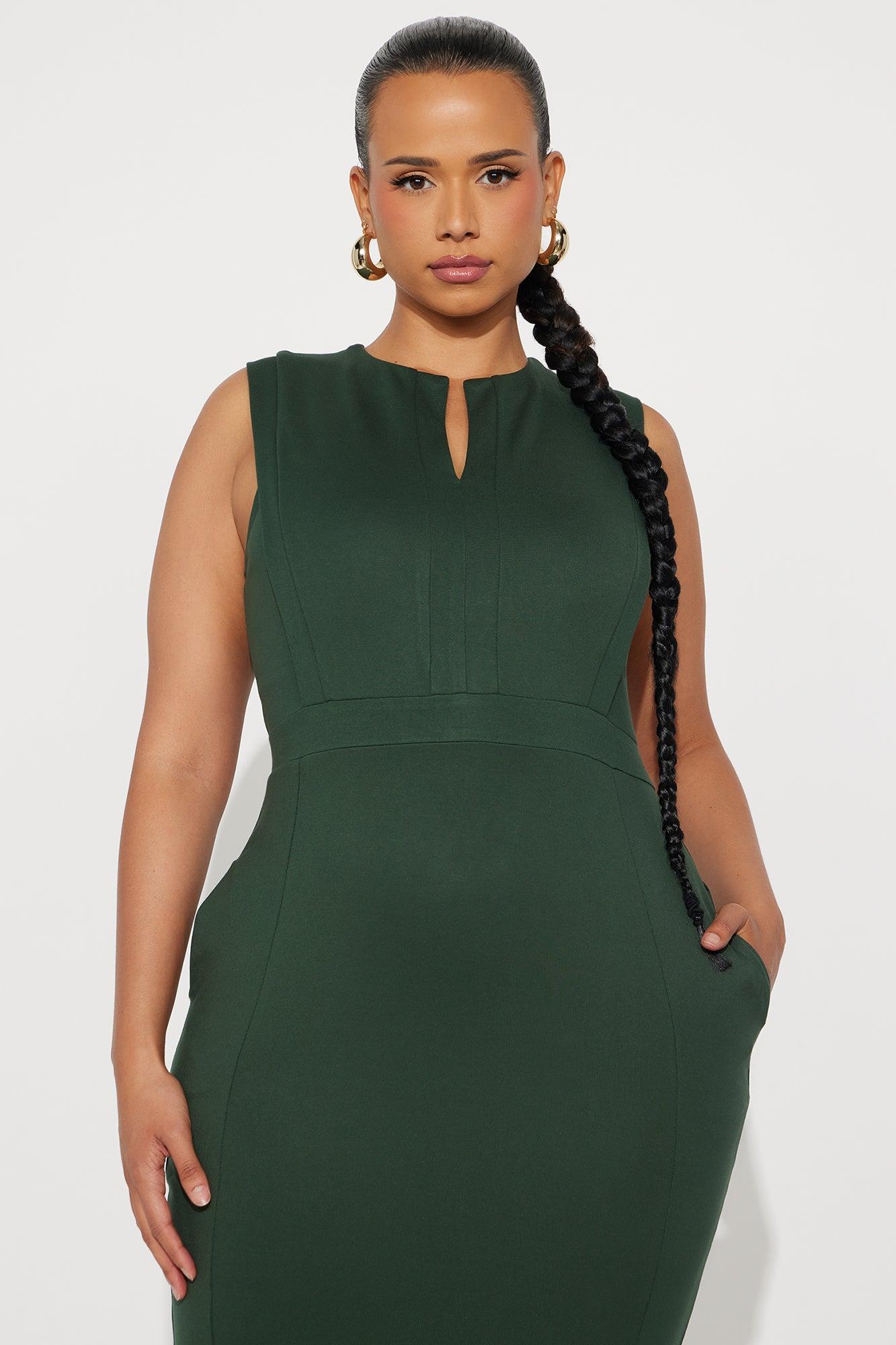 Cubicle Cutie Body Sculpting Midi Dress - Hunter Green Female Product Image