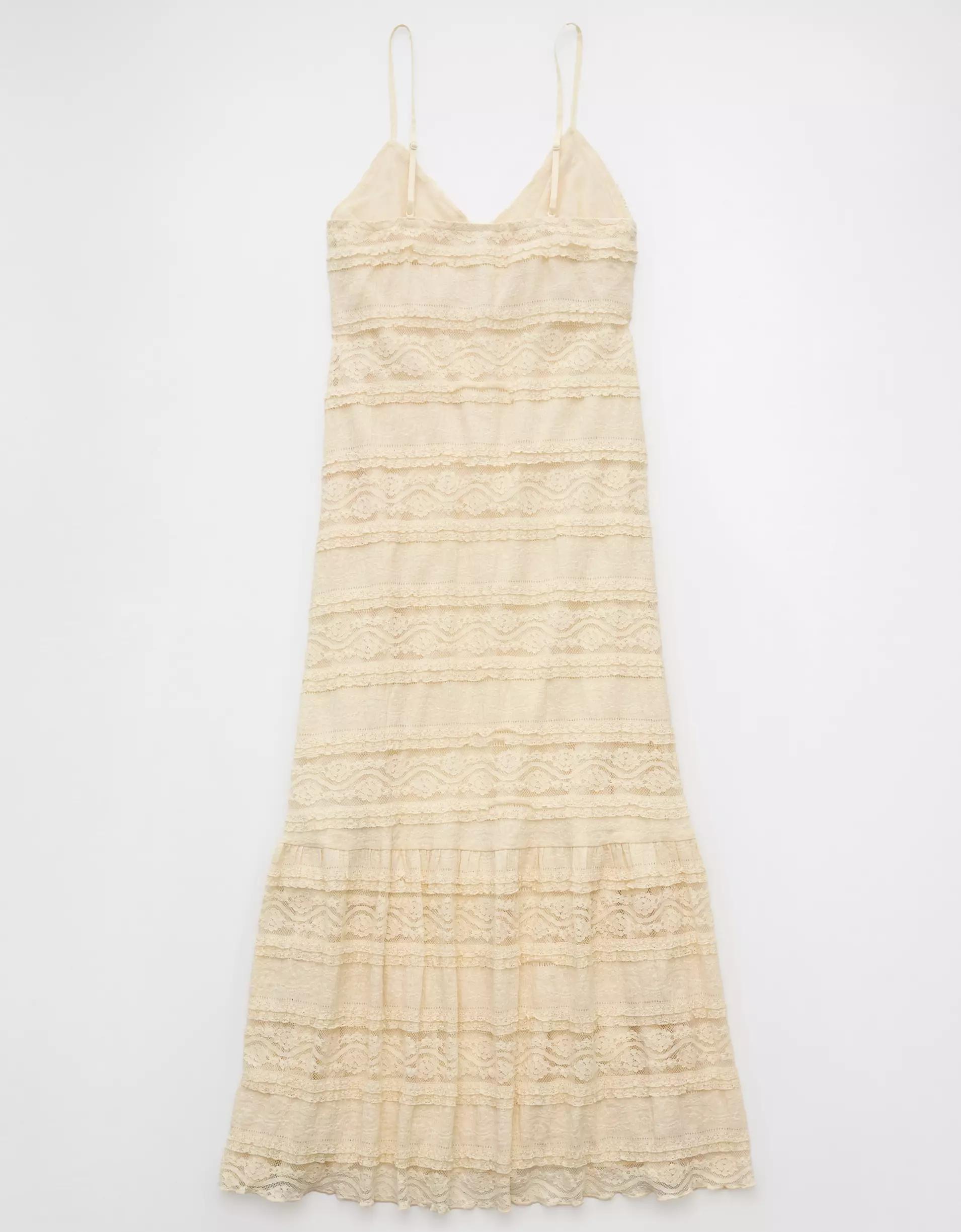 AE Lace V-Neck Tiered Midi Dress Product Image