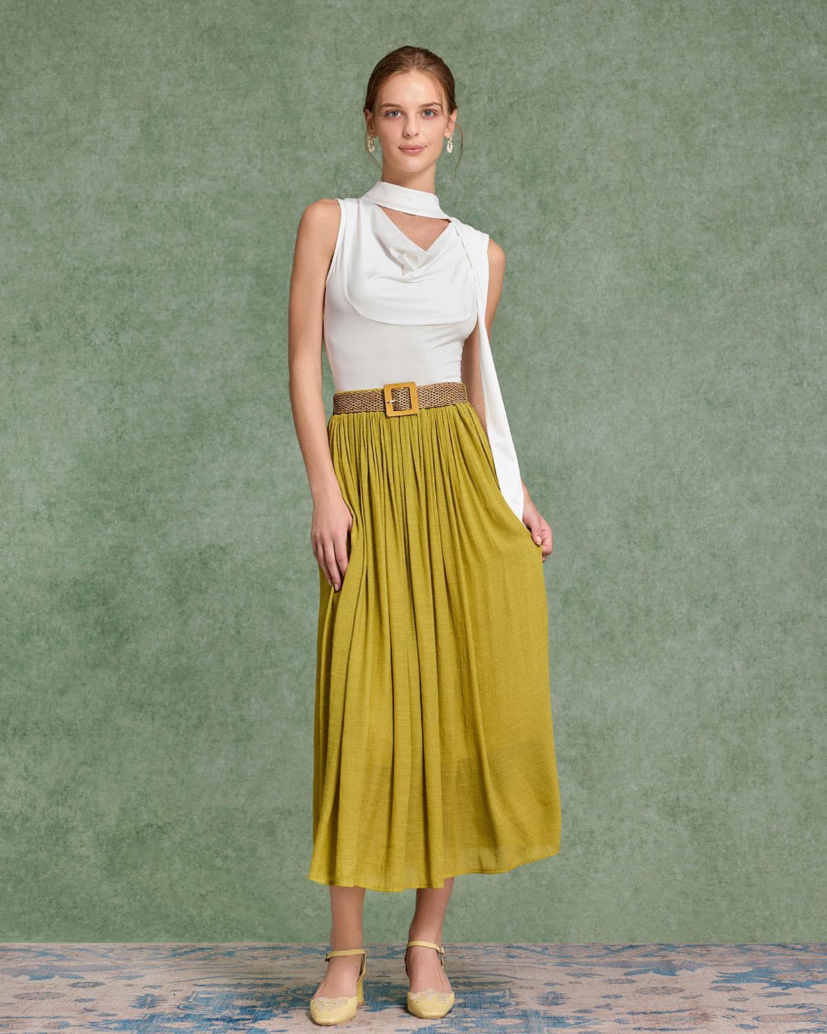 White Cowl Neck Ruched Tank Top Product Image