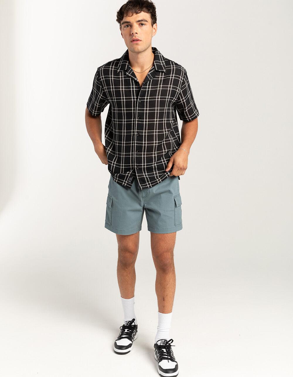 RSQ Mens Texture Plaid Camp Shirt - BLK/WHT Product Image