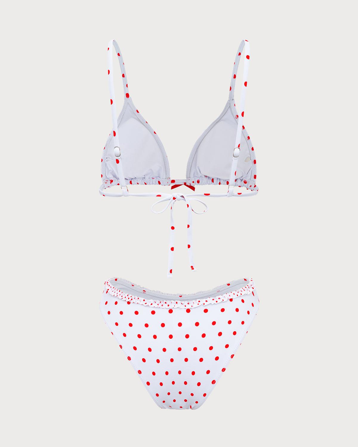 White Knit Floral Ruffle Bikini Set Product Image