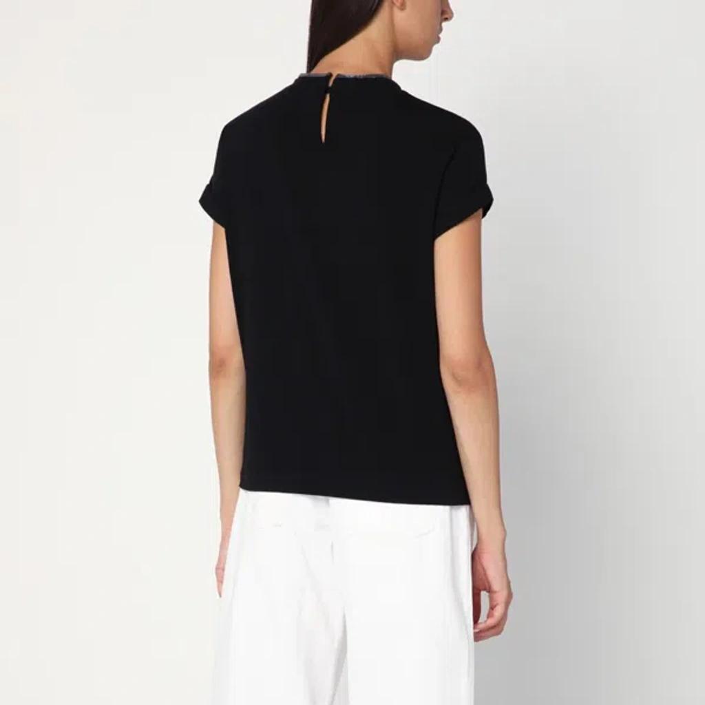BRUNELLO CUCINELLI Women Stretch Cotton Jersey T-shirt With Precious Faux-layering In Black Product Image