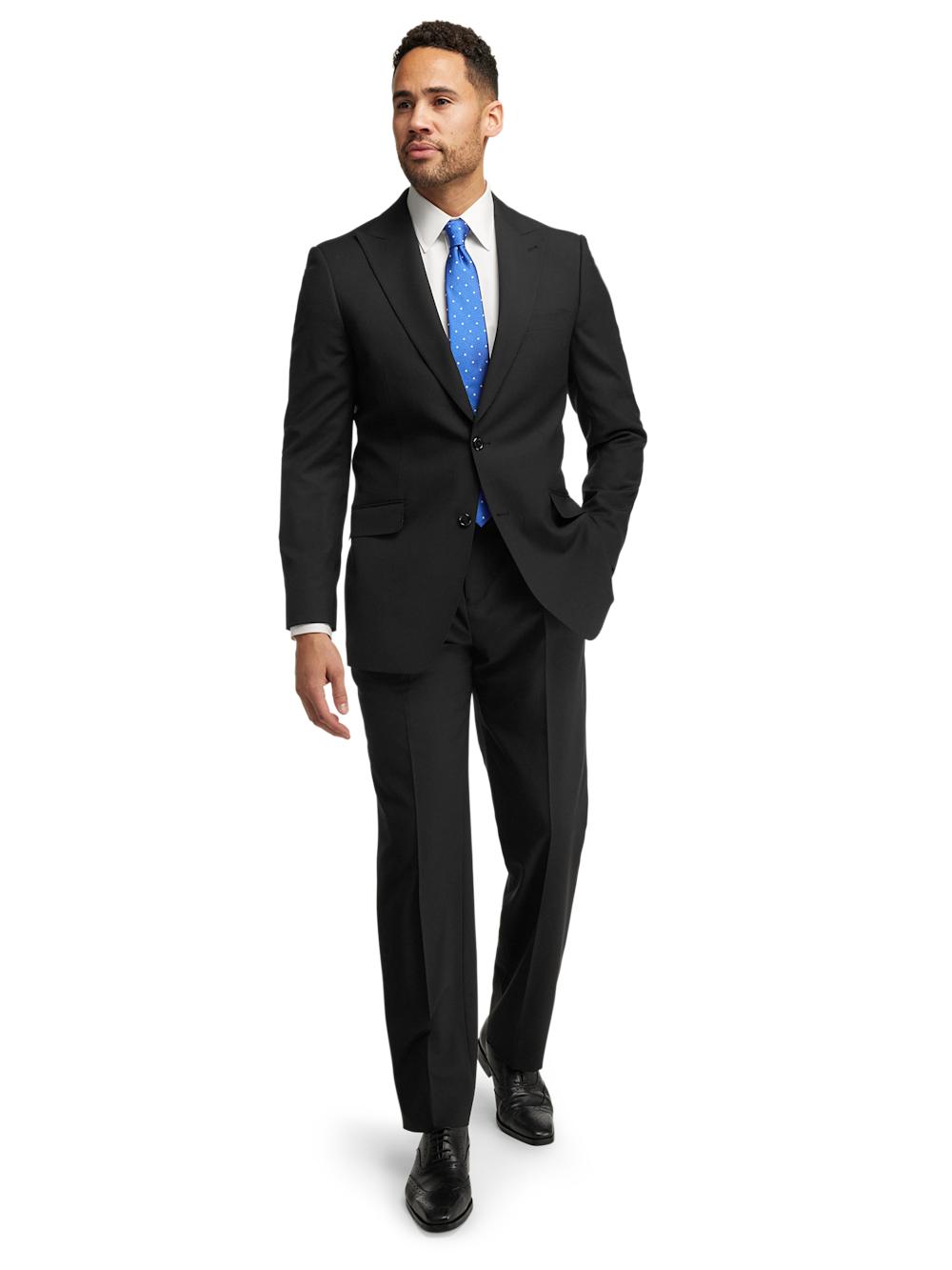 Wool Stretch Bengaline Single Breasted Peak Lapel Suit - Black Product Image