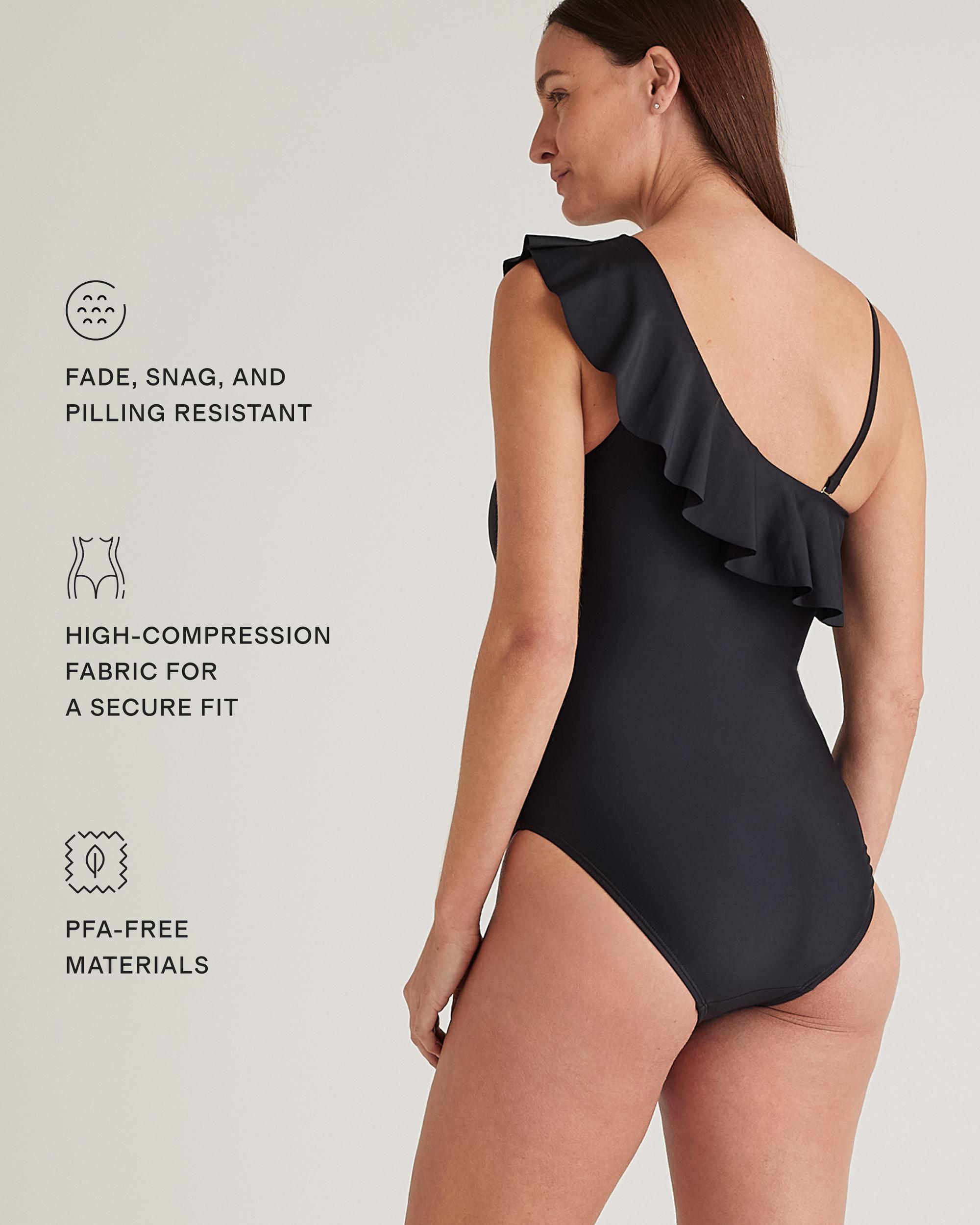 Quince | Women's Italian Maternity One Shoulder Ruffle One-Piece Swimsuit 78% Recycled Polyamide, 22% Spandex Product Image