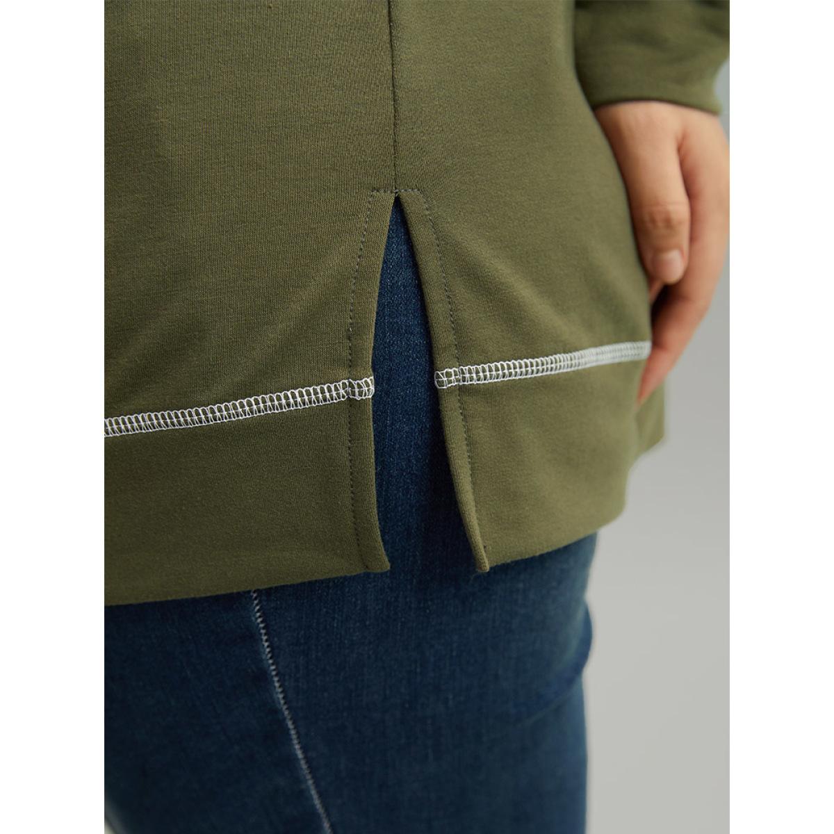 Plus Size Plain Stitch Raglan Sleeve Sweatshirt Women ArmyGreen Casual Elastic cuffs Round Neck Dailywear Sweatshirts BloomChic 14-16/1X Product Image