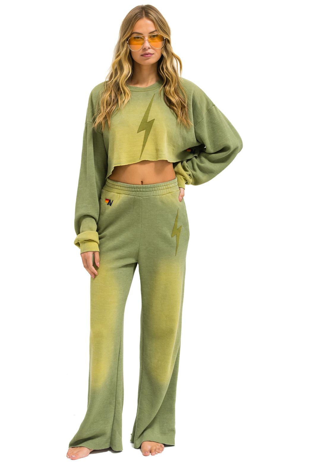 BOLT STITCH WIDE LEG POCKET SWEATPANTS - FADED ARMY Female Product Image