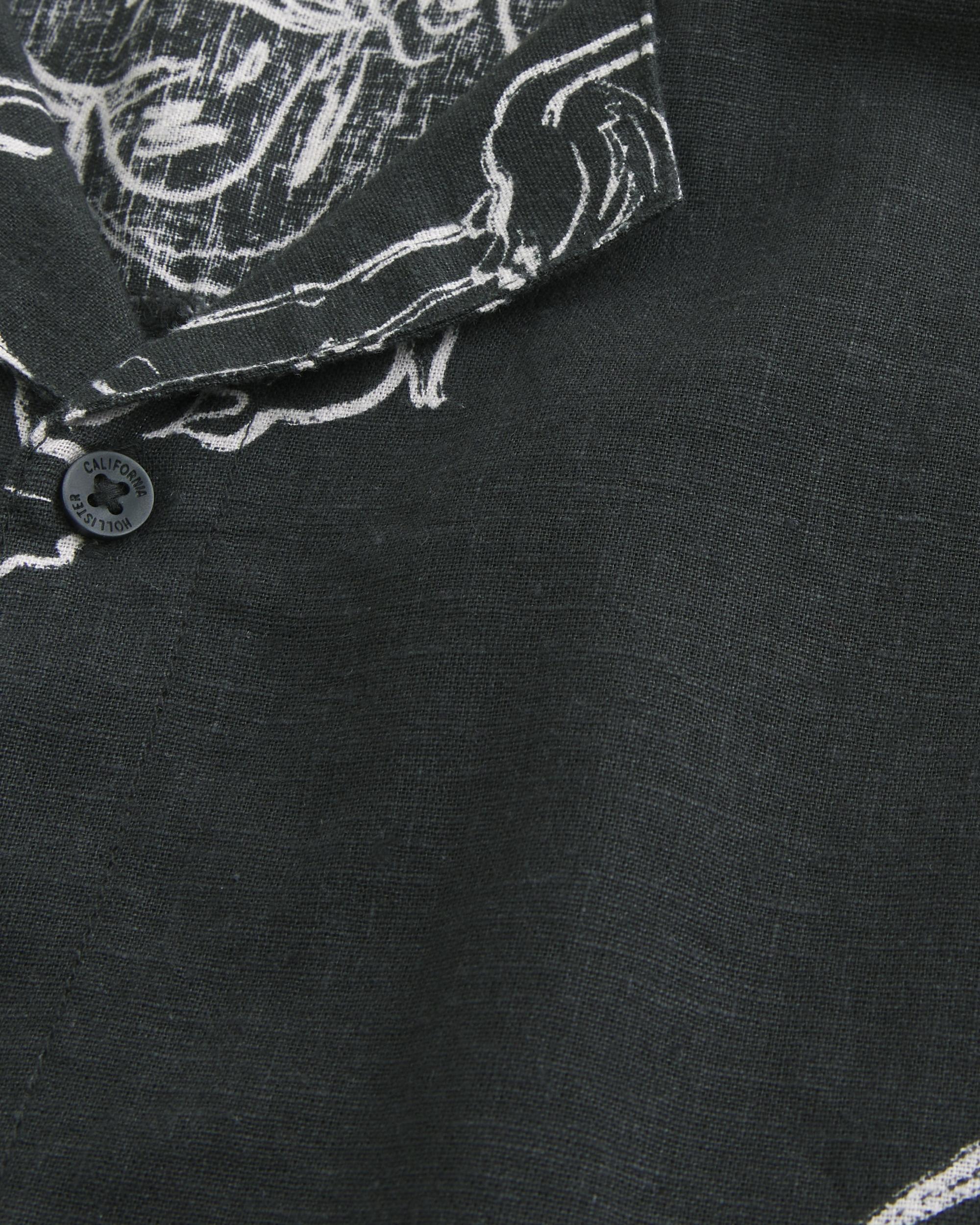 Boxy Short-Sleeve Linen-Blend Shirt Product Image