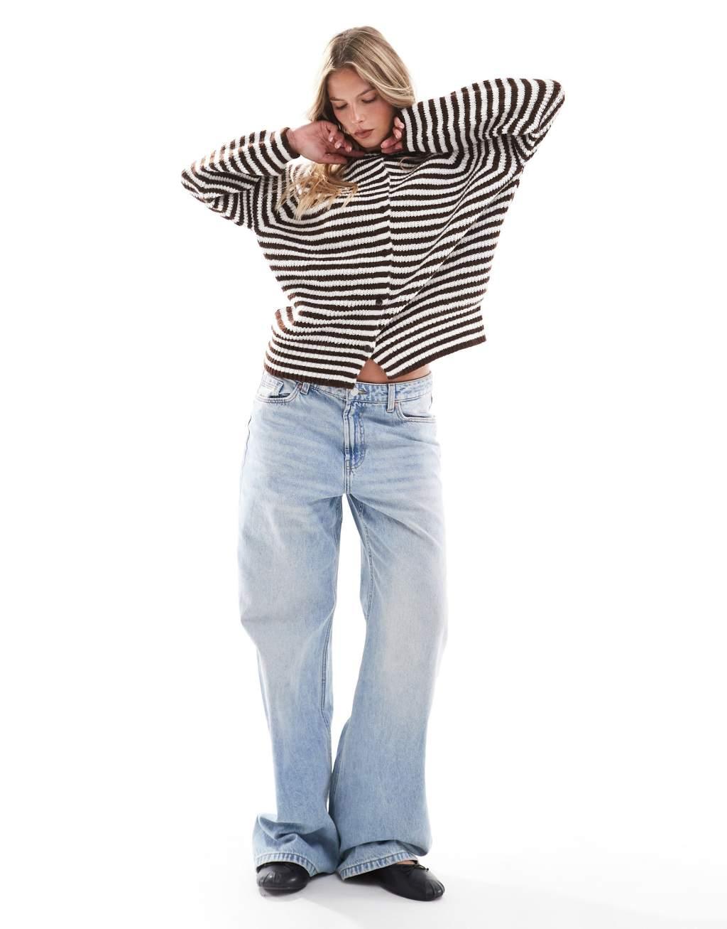 ASOS DESIGN knitted raglan cardigan in chocolate stripe Product Image